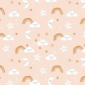 SMALL boho moon and stars fabric - neutral trendy nursery fabric -latte