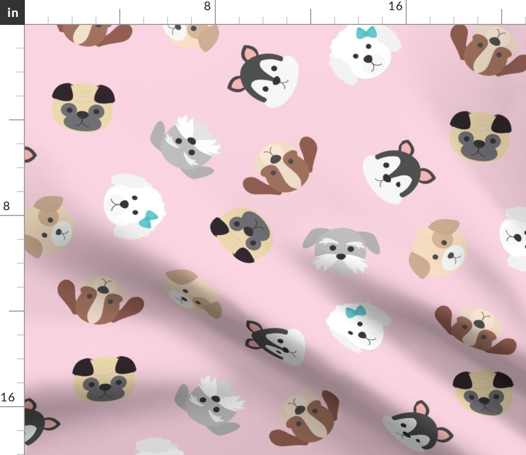 Dog Faces Seamless Pattern on Pink