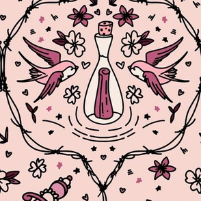 Tattoo bird  love - rose