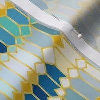 ikat inspired irregular geometry gold and teal / small scale 