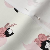 Cute Little Geisha With Flowers in Pastel Ivory White