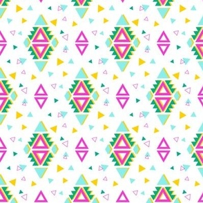 Tribal geometric pattern with green and pink diamond shapes