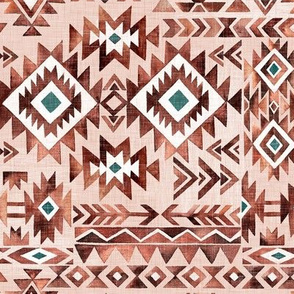 Tribal Kilim / Blush Linen Textured Background / Small Scale