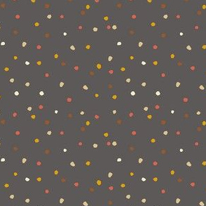 Earth tone small dots on warm dark grey background 