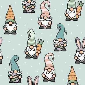 Spring Gnomes - Easter eggs and carrots - earthy pastels on mint - LAD21