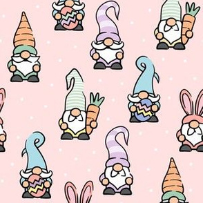 Spring Gnomes - Easter eggs and carrots - pastels on pink - LAD21