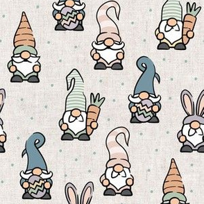 Spring Gnomes - Easter eggs and carrots - earthy pastels on beige - LAD21