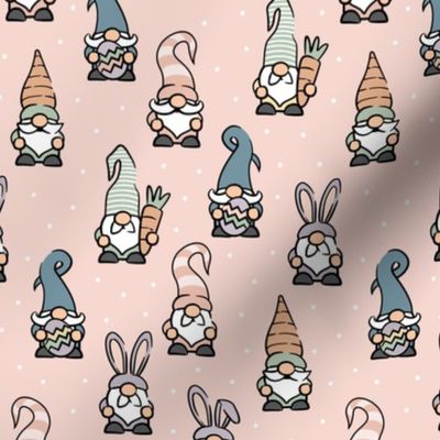 Spring Gnomes - Easter eggs and carrots - earthy pastels on pink - LAD21