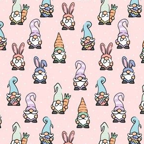 (small scale) Spring Gnomes - Easter eggs and carrots - pastels on pink - LAD21