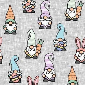 Spring Gnomes - Easter eggs and carrots - pastel on grey - LAD21