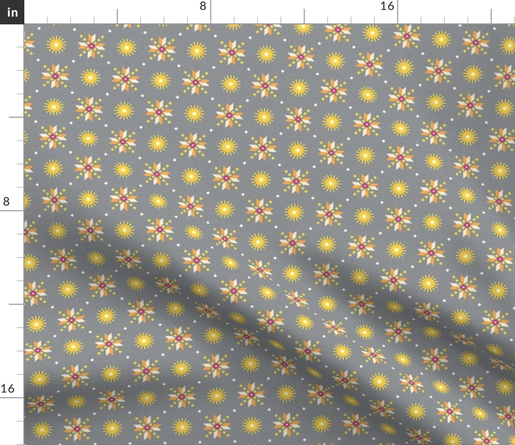 stars foulard yellow on gray small