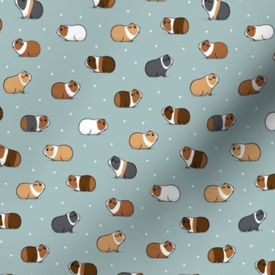 (small scale) Guinea pigs - polka dots on dusty blue - LAD21