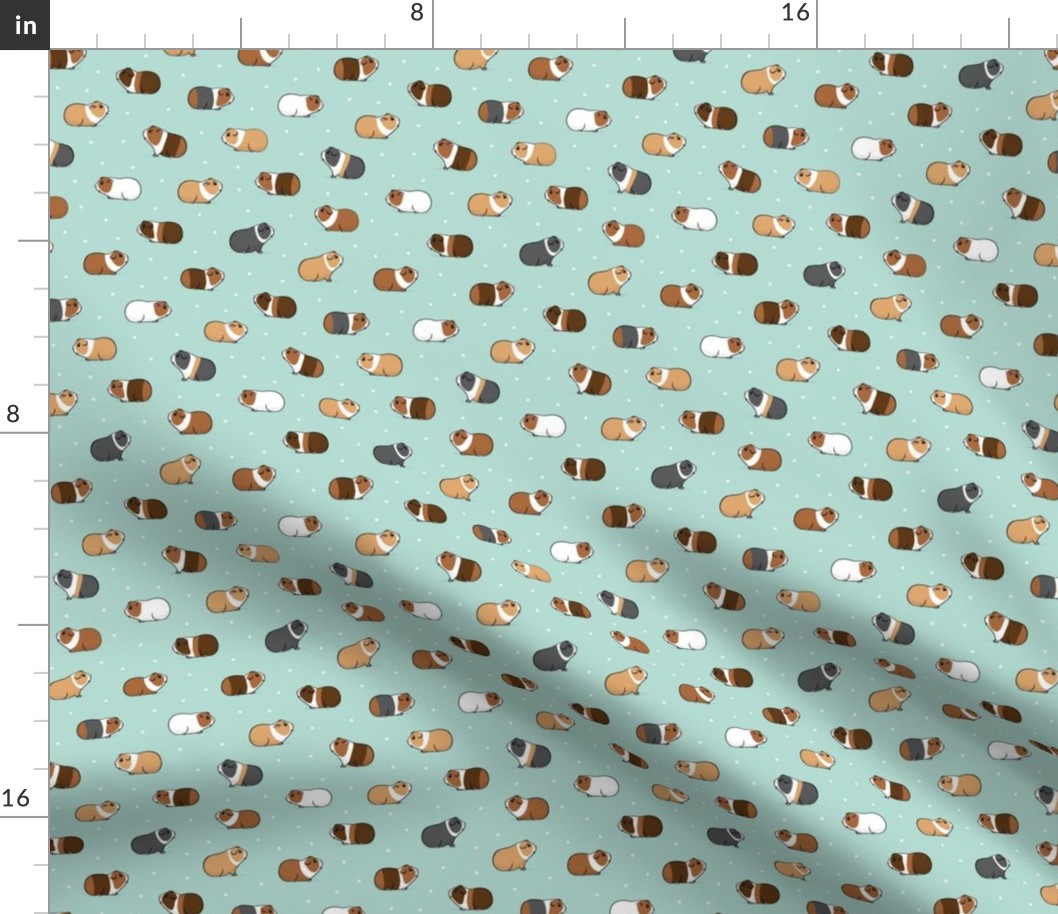 (small scale) Guinea pigs - polka dots on mint - LAD21