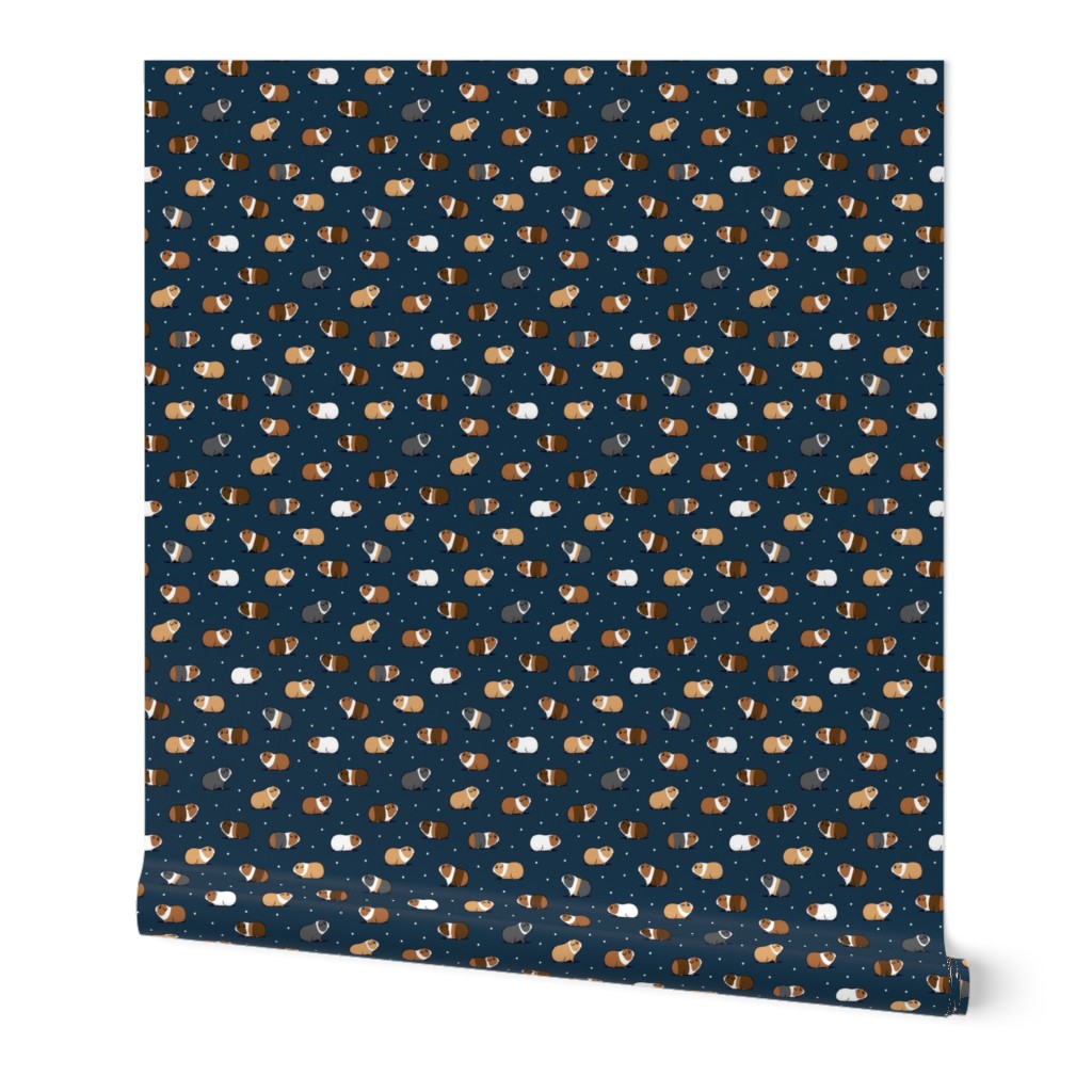 (small scale) Guinea pigs - polka dots on navy - LAD21