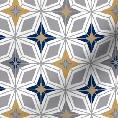 Nordic Star -  Mid Century Modern Geometric - White Navy Grey Gold 