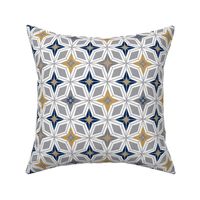 Nordic Star -  Mid Century Modern Geometric - White Navy Grey Gold 