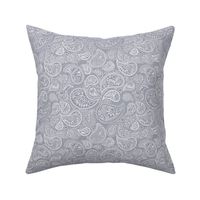 Soft boho paisley texture oriental moroccan style nursery design gray stone blue white