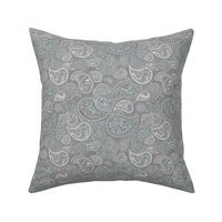 Soft boho paisley texture oriental moroccan style nursery design cool stone gray blue neutral