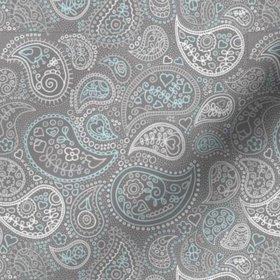 Soft boho paisley texture oriental moroccan style nursery design cool stone gray blue neutral