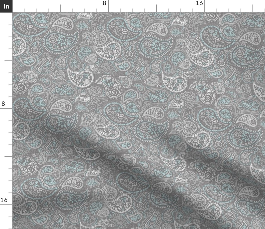 Soft boho paisley texture oriental moroccan style nursery design cool stone gray blue neutral