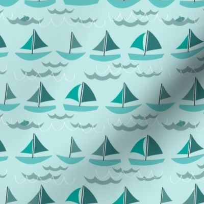 Simple Sailboats in Teal, Green, Blue