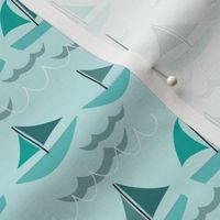 Simple Sailboats in Teal, Green, Blue