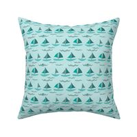 Simple Sailboats in Teal, Green, Blue