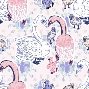 Swans fleur-de-lis pink