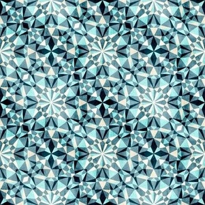small scale Watercolour Kaleidoscope Geometric Mosaic / teal monochrome