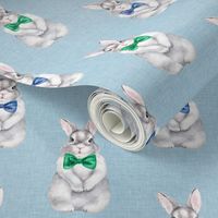 Small Bunny Bow Tie Blue Linen