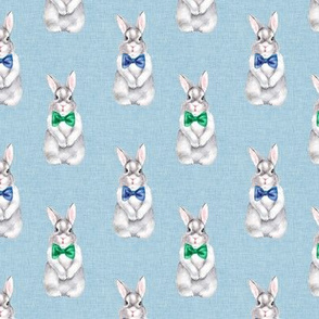 Small Bunny Bow Tie Blue Linen