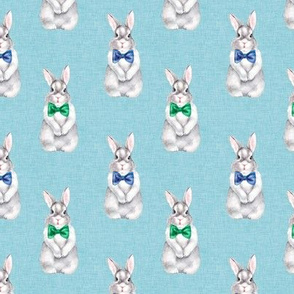 Small Bunny Bow Tie Blue Linen Egg Blue