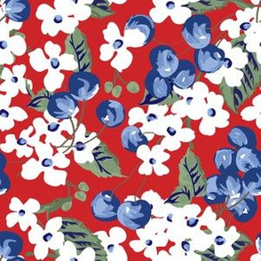 Vintage Blueberry Floral in Hot Red