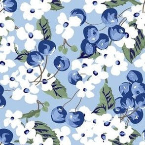 Vintage Blueberry Floral in Sky Blue