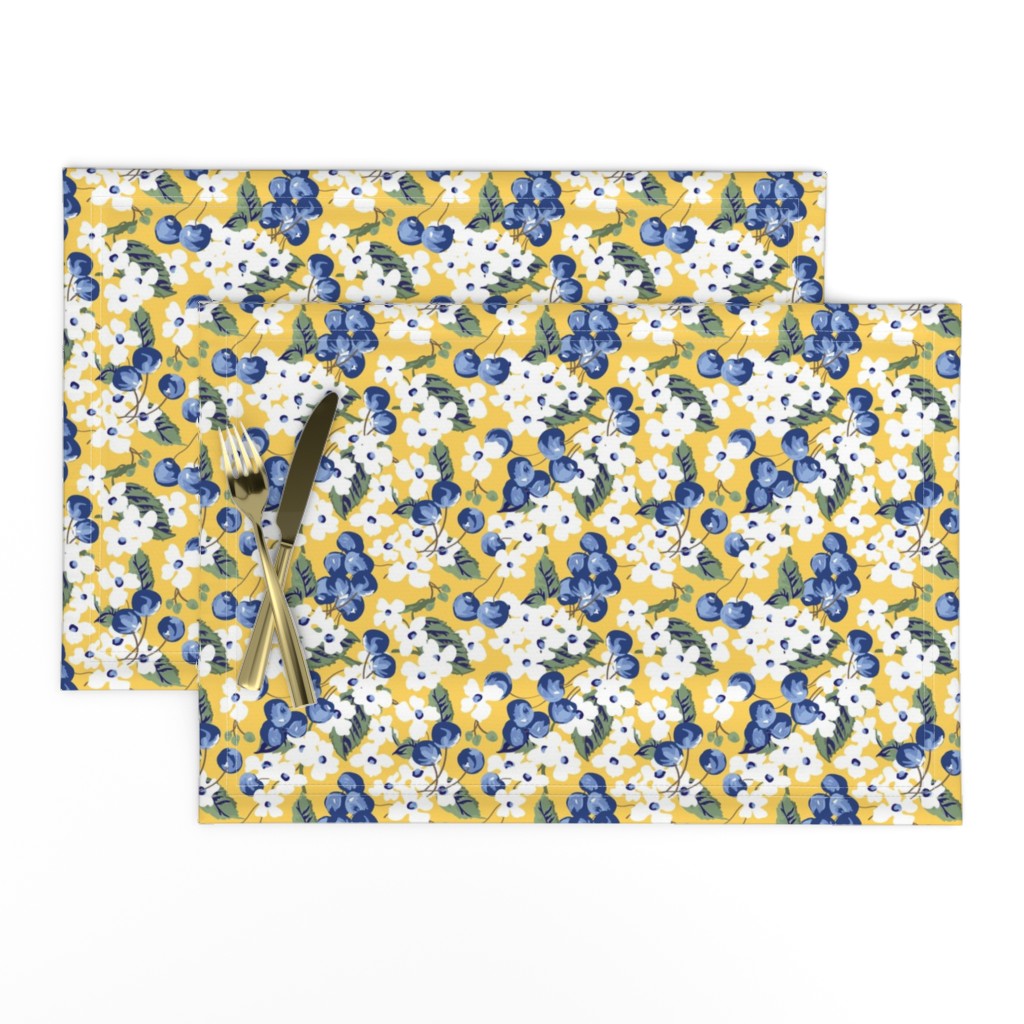 Vintage Blueberry Floral in Lemon Yellow
