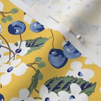 Vintage Blueberry Floral in Lemon Yellow