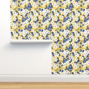 Vintage Blueberry Floral in Lemon Yellow