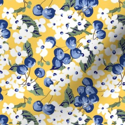 Vintage Blueberry Floral in Lemon Yellow