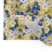 Vintage Blueberry Floral in Lemon Yellow