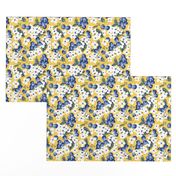 Vintage Blueberry Floral in Lemon Yellow