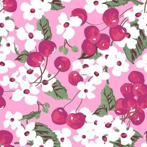 Vintage Cherry Floral in Baby Pink