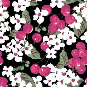 Vintage Cherry Floral in Black