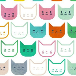 Rainbow Cats on White- Geometric Cat- Medium- Home Decor