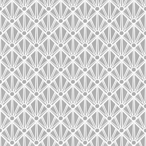 Geometric printed rays in grey over white