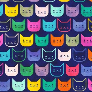 Rainbow Cats on Blue- Geometric Small Scale Cat - Small- Face Mask