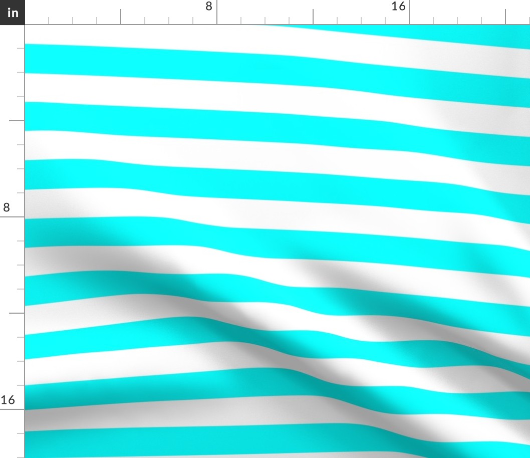 Large Cyan Awning Stripe Pattern Horizontal in White