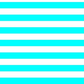 Cyan Awning Stripe Pattern Horizontal in White