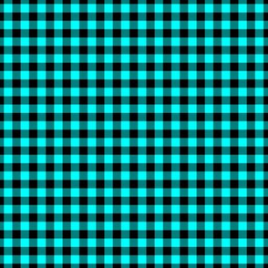 Small Gingham Pattern - Cyan and Black