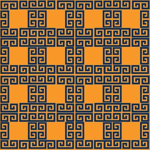   greek key puzzle - navy and orange