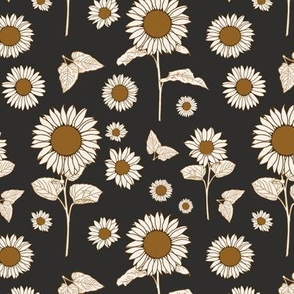 Retro Sunflowers / Deep Charcoal